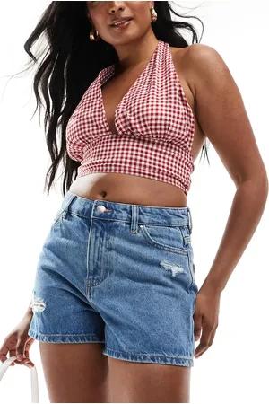 ONLY High waisted distressed denim mom shorts in mid