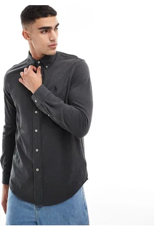 Ralph Lauren Icon logo pique shirt in charcoal marl