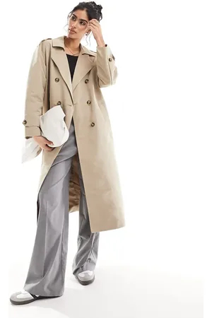 VERO MODA Longline belted trench coat in stone