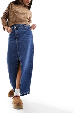 River Island Asymmetric waist denim maxi skirt in