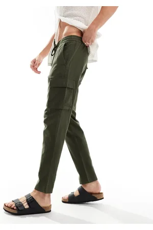 Only & Sons Linen mix tapered fit cargo in khaki