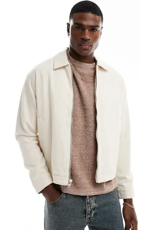 Abercrombie & Fitch Lightweight linen zip front harrington jacket in beige