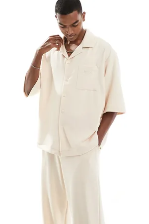 Sixth June Co-ord textured short sleeve shirt in beige