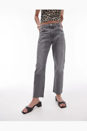 Topshop Cropped mid rise straight jeans with raw hems in