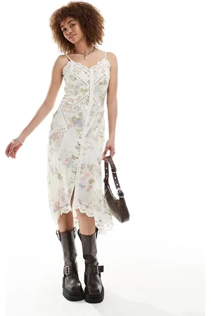 Reclaimed Recalimed Vintage button front slip dress with lace in floral print