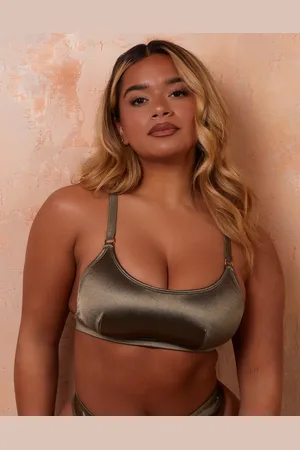 Wolf & Whistle X Natalie Gessey Fuller Bust bikini top with gold ring strap detail in