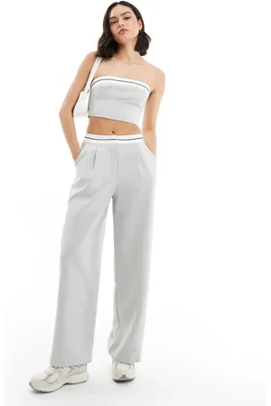 Miss Selfridge Turnback waistband wide leg trouser in blue co ord