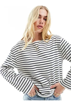 & OTHER STORIES Long sleeve boat neck top in navy and white stripe
