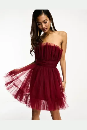 Lace & Beads Bandeau tulle mini dress in astro dust