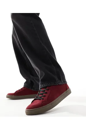 ASOS Lace up trainers in burgundy faux suede