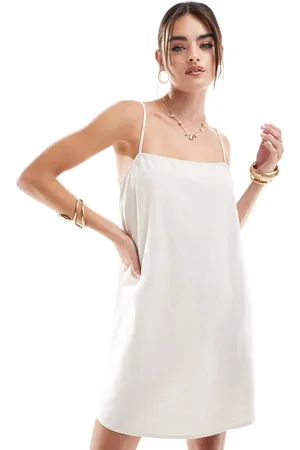 VERO MODA Linen touch throw on mini dress in cream