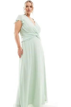 TFNC Bridesmaid wrap front maxi dress in fresh mint