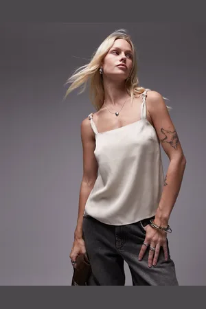 Topshop Knot square neck cami in oyster
