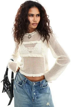 The Ragged Priest Open knit shrunken jumper with lace trim and logo
