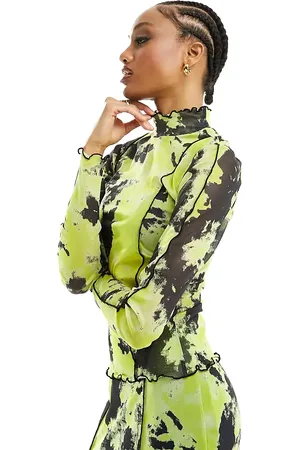 Object Lettuce edge mesh top co-ord in mixed lime print