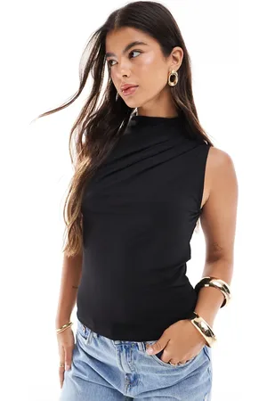 Pieces® Drape neck sleeveless top in