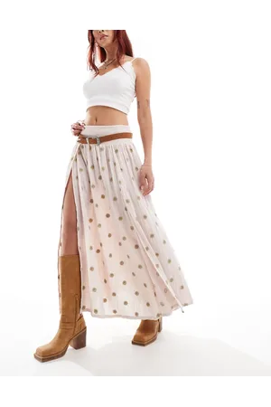 Free People Floral print midi skirt with slit in