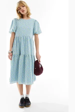 Glamorous Short sleeve volume smock dress in yellow ditsy