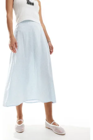 Monki Midi skirt in blue meadow floral