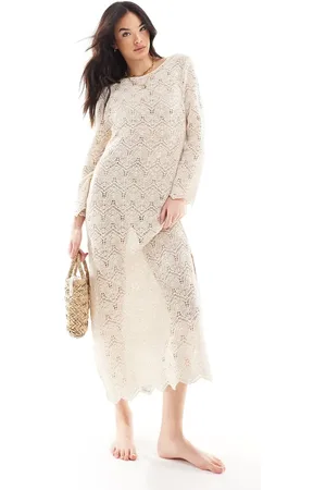 Iisla & Bird Long sleeve maxi crochet beach dress in cream