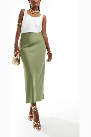 VILA Satin maxi skirt in oil