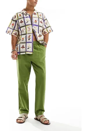 Native Youth Straight leg linen mix trousers in khaki
