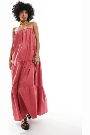 Native Youth Tiered bandeau maxi dress in cherry