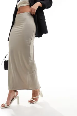 New Look Slinky midi skirt in beige