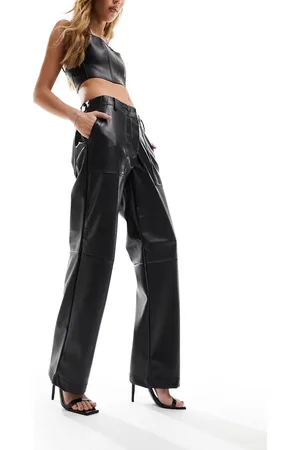 ONLY Faux leather straight leg trousers in