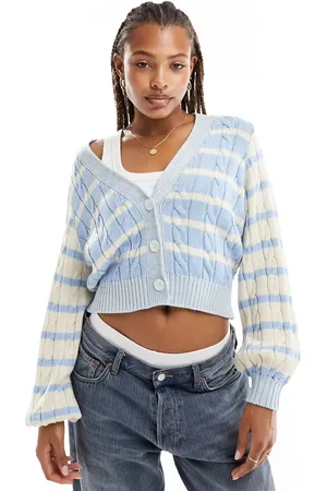 ASOS Knitted cable cardigan in and cream stripe