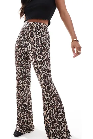 ONLY Ribbed flared trousers in leopard print
