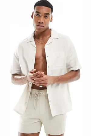 Calvin Klein Linen cotton cuban short sleeve shirt in beige