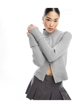 Weekday Winona high neck rib zip-through cardigan in