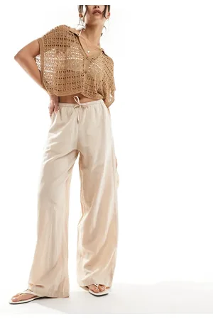 JJXX Linen blend wide fit trouser in beige