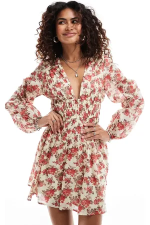 Free People Floral bloom v-neck boho mini dress in bright