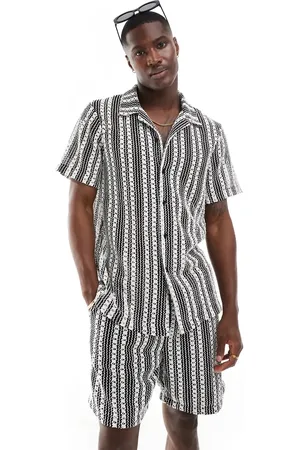 South Beach Beach shirt co-ord in crochet and white stripe
