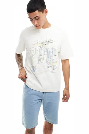 Abercrombie & Fitch Hand sketched destination print classic fit t-shirt in off