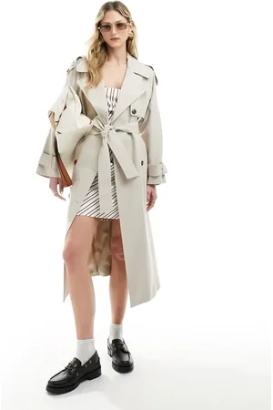 ASOS Linen mix trench coat in stone