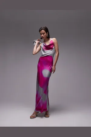 Topshop High square neck maxi dress in blurred print