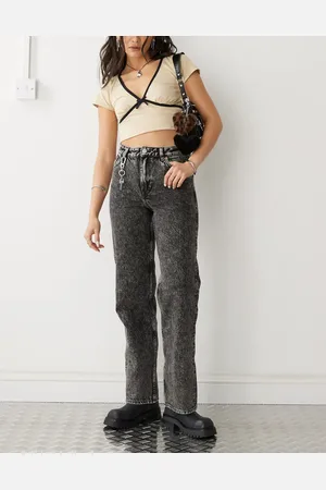 Monki Aimo mid waist straight leg jeans in acid