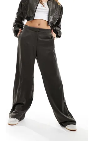 JDY High waisted wide leg trousers in dark brown
