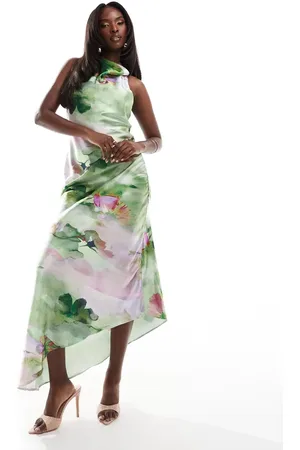 True Violet Cowl back midi dress in green print