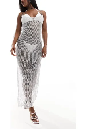 Simmi London Simmi metallic crochet scoop back maxi beach dress in