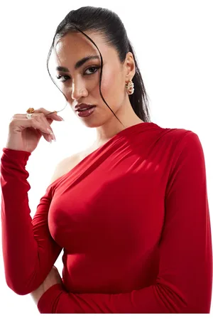 Kaiia Slinky off shoulder long sleeve top co-ord in red