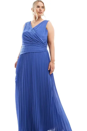 TFNC Bridesmaid chiffon wrap front pleated maxi dress in aster