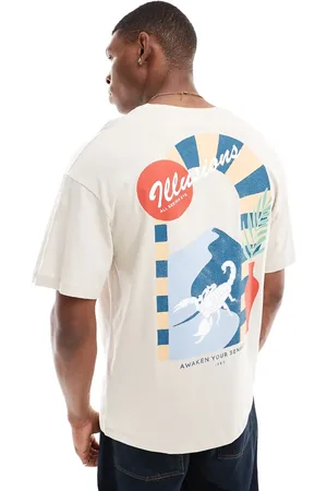 JACK & JONES Oversized t-shirt with scorpion back print in beige