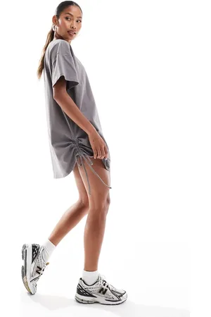In The Style Exclusive ruched side oversized mini t-shirt dress in charcoal