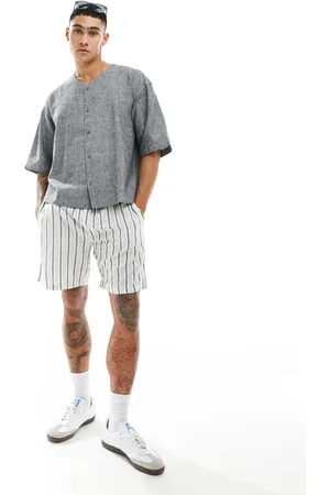Weekday Linen oversized fit baseball shirt in off