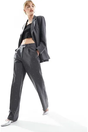 ONLY Rhinestone straight leg tailored trouser co-ord in dark