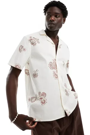 Hollister Short sleeve revere collar print poplin shirt boxy fit in